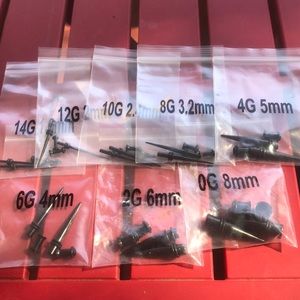 Earlobe Gauge/Stretching Kit 14g-0g Black Surgical Steel Tapers + Tunnels